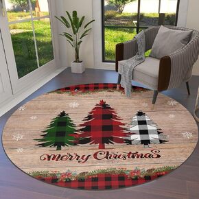 Christmas Reindeer Area Rug Round Rugs 3ft, Merry Christmas Happy New Year Winter Holiday Area Runner Circle Rug Non-Slip Carpets Kids Living Room Bedroom Indoor Outdoor Nursery Rugs Décor