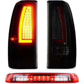 LED Taillight Tail Light + 3rd Third Brake Cargo Lamp for Chevy Silverado 1500 2500 99-02, 1500 HD 2500 HD 01-02, GMC Sierra 1500 2500 99-03, Sierra 1500 HD 2500 HD 01-03, GM2800186 GM2801186