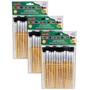 Charles Leonard Flat Tip Easel Paint Brushes, Short Stubby Handle, 0.50 Inch, Natural Handles, Black Bristles, 12 Per Pack, 3 Packs