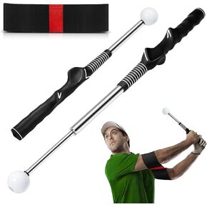 Retractable Golf Swing Trainer Aid, Golf Grip Trainer, Golf Swing Training Arm Band, Warm-up, Right-Handed Golf Club for Indoor Practice, Golf Accessories, Strength & Tempo Training Chipping Hitting