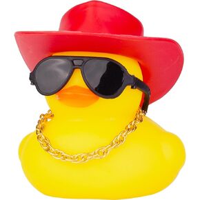 Rubber Duck Car Ornaments Duck Car Dashboard Decorations with Mini Cowboy Hat Necklace and Sunglasses(C1)