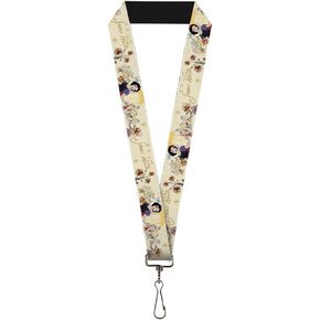 Buckle-Down Lanyard Snow White and Seven Dwarfs with Script and Flowers Yellows
