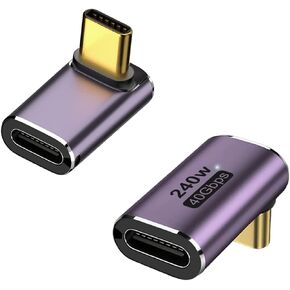 USB4 90 Degree USB C Adapter,Right Angle USB C to USB C Adapter USB C Male to USB C Female Extender,Thunderbolt 4 40Gbps 240W Type C Adapter for MacBook,iPad,Docks,Quest,Steam Deck(2Pack)