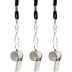 Coach Sports Referee Whistle with Lanyard, Metal Whistle Loud Whistles for Police Traffic Training Emergency Whistle (3 Pcs Silver)