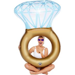 BigMouth Inc. Bling Ring Pool Floatie، خاتم الخطوبة الماسي القابل للنفخ لحفلات العزوبية الصيفية، طوف سميك من الفينيل