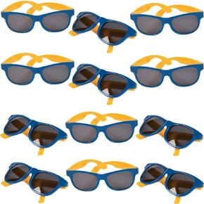 Blue & Gold Two-Tone Stylish Plastic Sunglasses - 5.5" x 1.75" (Pack Of 12) - Perfect For Festive Events & Group Celebrations
