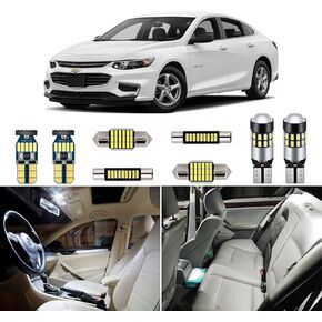 12 Piece White Interior LED Lights Kit for Chevrolet Chevy Malibu 2013 2014 2015 2016 2017 2018 2019 2020 Super Bright 6000K Interior LED Light Bulbs Package + Install Tool