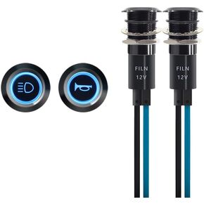 2PCS 12mm 1/2" Indicator LED indicator Light Waterproof Metal Signal Lamp 12V IP67 Pilot Dash Lamp Head Red Green Blue Yellow for Car Boat Light (12v-black bezel Yellow 2PCS)