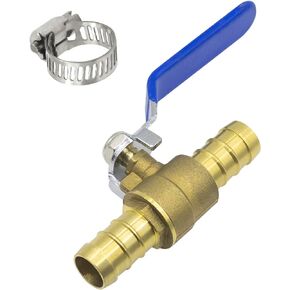 Goldpea New Style 5/8" Brass Hose Barb Ball Valve for Heater Hose Shut Off 2pcs with 4pcs Stainless Steel 304 Clamps