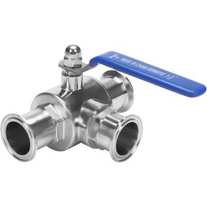 DERNORD 2" Tri Clamp Sanitary Ball Valve, 3-Way Ball Valve T-Port Stainless Steel 304, PTFE Lined (2 inch Tube OD)