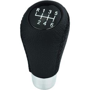 6 Speed Shift Knob Car Shifter Handle PU Leather Gear Stick Head for Most Manual Automatic Vehicles (Black Stitches)