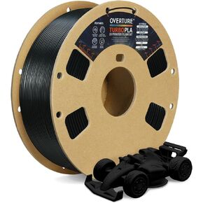 OVERTURE Turbo PLA Filament 1.75mm Rapid PLA Filament High Speed 600mm/s, 1KG Cardboard Spool (2.2lbs), Dimensional Accuracy +/- 0.02mm, Fit Most FDM Printer(Black)