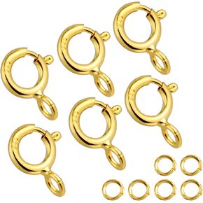 18K Gold Necklace Clasp - 5MM Spring Ring Clasps for Jewelry Making, 925 Sterling Silver Necklace Bracelet Clasps and Closures, 4mm Jump Rings, 12Pcs Jewelry Clasps and Closures (Gold)