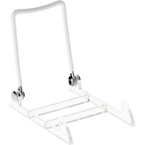 1PL Adjustable White Wire and Clear Acrylic Display Easel, 2.75" W x 3.75" D x 3.5" H, Pack of 6
