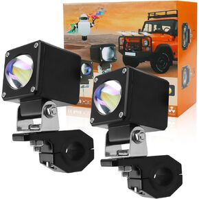 2PCS Motorcycle Fog Lights, 60W Motorcycle Auxiliary LED Light, Driving Spotlights Amber/White Dual Color Modes, Waterproof Offroad Work Lights, Compatible with Motorcycles