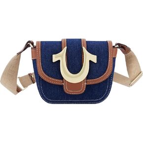True Religion Women's Crossbody Bag, Denim Mini Flap Adjustable Shoulder Handbag with Horseshoe Logo