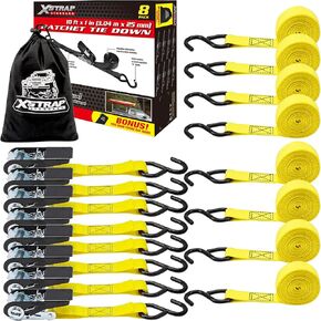XSTRAP STANDARD Ratchet Straps, 900 LB Break Strength, 8-Pack 10FT Ratchet Tie Down Straps Set for Motorcycle Straps Tie Downs, Appliances, Lawn Equipment, Logistic Cargo Straps for Trucks (Black)