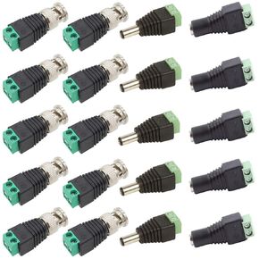 DC Power Jack Plug Adapter Barrel Connector 10PCS 12V Male and Female 2.1 x 5.5mm, 10PCS BNC Male Balun Connector to Screw Terminal for CCTV Security Surveillance Video Camera and Led Strip