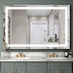 36 x 24 Inch LED Bathroom Mirror for Vanity,Wall Mounted Lighted Mirror, Frameless Bathroom Mirror with Lights Dimmable Anti-Fog Memory Function(Horizontal&Vertical)