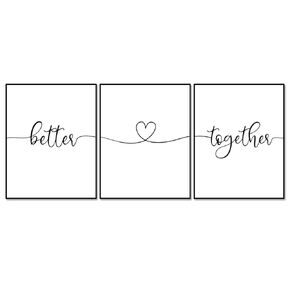Better Together Heart Wall Decor Above Bed Wall Art Minimalist Prints Bedroom Prints Bedroom Poster, Set of 3 Prints, 11x14inch Unframed