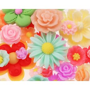 Resin Flower Embellishments 50Pcs Mixed Small Flatback Daisy Rose Flower Cabochons Charms Beads for Slime Crafts Scrapbooking Jewelry Making Decoration (50)