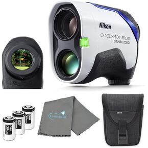 Nikon COOLSHOT ProII Golf Laser Rangefinder (16758) Stabilized View Bundle with 3 Extra CR2 Batteries and a Cleaning Cloth - Laser Yard Alignment with Club Selection, and Slope - Mens Golf Accesories