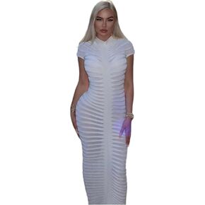 Womens Sexy Maxi Mesh Dress Short Sleeve Bodycon Ruched Knit Club Party Long Dresses S L
