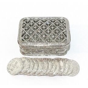 Rectangular Silver Rhinestones Wedding Arras Box & Unity Coins Arras de boda