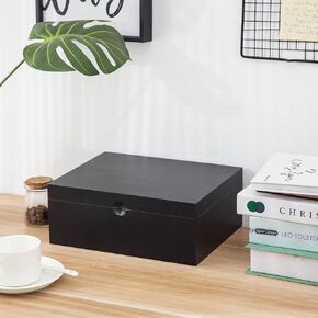 Rustic Black Wood Keepsake Box Jewelry Organizer Desktop Storage Cabinet Magnetic Lid Wooden Countertop Caddy Tabletop Counter Top Holder Mini Vanity Dresser Home Office Supplies Accessory in Kuwait