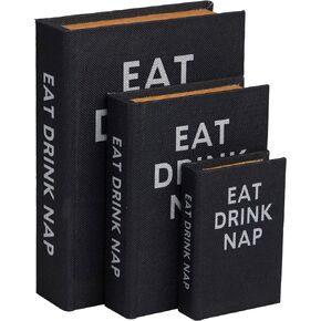 Deco 79 Wooden Decorative Box Home, Joy Faux Storage Book Book Shaped Boxes with Striped Spine and Gold Accents, Set of 3 Decorative Keepsake Boxes 11", 8", 6"H, White
