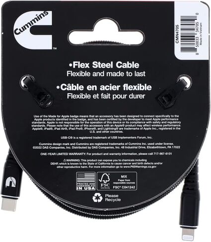 Cummins Lightning® to Type C® USB Braided Flex Cable and Wrap Attachment 4ft CMN4705 in Saudi Arabia
