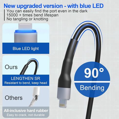 Coiled Lightning Cable USB-C & USB-A 2 Pack, MFi Certified Apple Carplay Cable, Retractable iPhone Charger with Data Transmission and LED, Short Coiled USB C/A to Lightning Cable for iPhone/Pad/Pod in Saudi Arabia