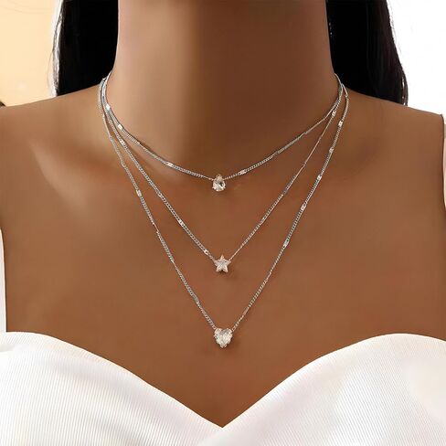 قلادات متعددة الطبقات للنساء - قلادة سلسلة طبقات أنيقة مطلية بالذهب عيار 14 قيراط - قلادات بسيطة قابلة للتعديل على شكل عملة معدنية بطبقات سلسلة ذهبية للنساء هدايا in Kuwait