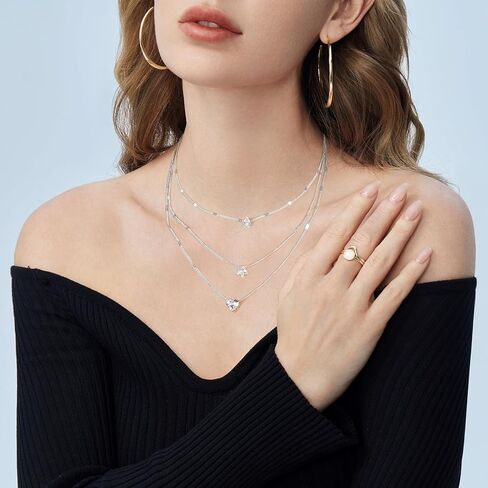 قلادات متعددة الطبقات للنساء - قلادة سلسلة طبقات أنيقة مطلية بالذهب عيار 14 قيراط - قلادات بسيطة قابلة للتعديل على شكل عملة معدنية بطبقات سلسلة ذهبية للنساء هدايا in Kuwait