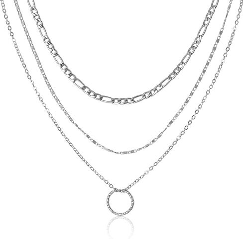 قلادات متعددة الطبقات للنساء - قلادة سلسلة طبقات أنيقة مطلية بالذهب عيار 14 قيراط - قلادات بسيطة قابلة للتعديل على شكل عملة معدنية بطبقات سلسلة ذهبية للنساء هدايا in Kuwait