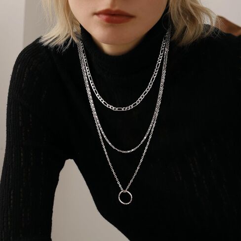 قلادات متعددة الطبقات للنساء - قلادة سلسلة طبقات أنيقة مطلية بالذهب عيار 14 قيراط - قلادات بسيطة قابلة للتعديل على شكل عملة معدنية بطبقات سلسلة ذهبية للنساء هدايا in Kuwait