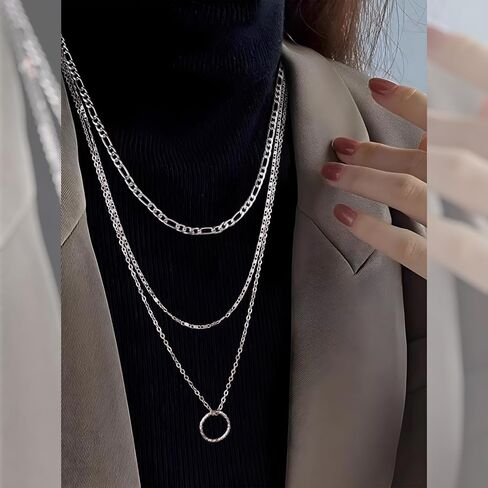 قلادات متعددة الطبقات للنساء - قلادة سلسلة طبقات أنيقة مطلية بالذهب عيار 14 قيراط - قلادات بسيطة قابلة للتعديل على شكل عملة معدنية بطبقات سلسلة ذهبية للنساء هدايا in Kuwait