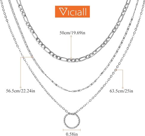 قلادات متعددة الطبقات للنساء - قلادة سلسلة طبقات أنيقة مطلية بالذهب عيار 14 قيراط - قلادات بسيطة قابلة للتعديل على شكل عملة معدنية بطبقات سلسلة ذهبية للنساء هدايا in Kuwait