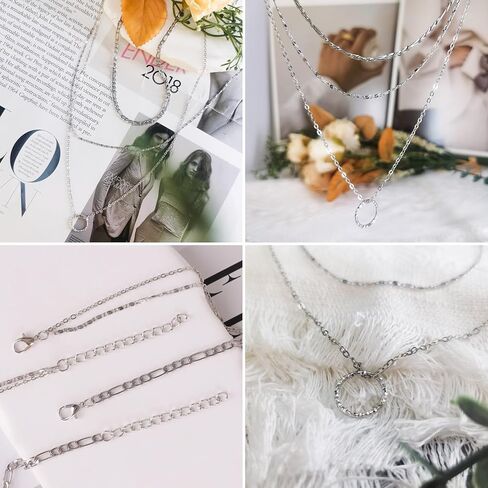 قلادات متعددة الطبقات للنساء - قلادة سلسلة طبقات أنيقة مطلية بالذهب عيار 14 قيراط - قلادات بسيطة قابلة للتعديل على شكل عملة معدنية بطبقات سلسلة ذهبية للنساء هدايا in Kuwait