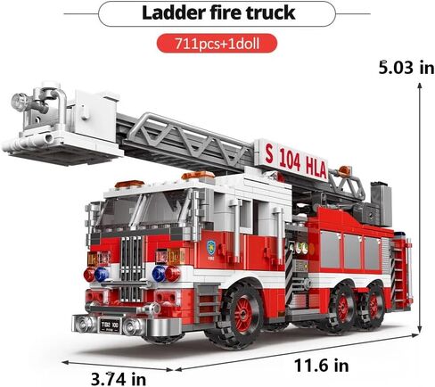 City Ladder Fire Truck Building Blocks Set (711 pcs) Fire Station Firetruck Bricks Collectible Fire Engine Building Kit Model Gift for Boys and Girls Adults Christmas and Birthday in Saudi Arabia