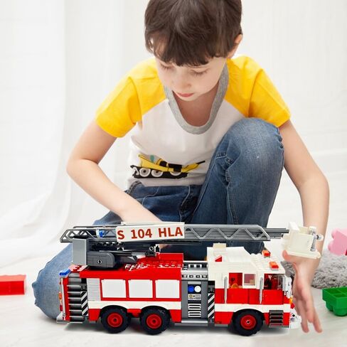 City Ladder Fire Truck Building Blocks Set (711 pcs) Fire Station Firetruck Bricks Collectible Fire Engine Building Kit Model Gift for Boys and Girls Adults Christmas and Birthday in Saudi Arabia