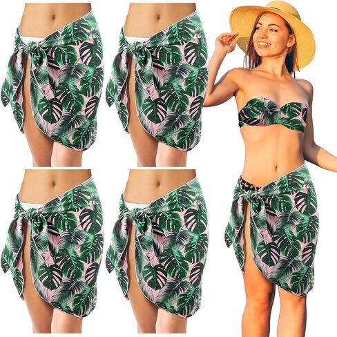 6 Pcs Bachelorette Party Bride Sarongs Women Beach Sarongs Short Swimsuit Bikini Cover up Summer Wrap Skirt Green and Pink in Saudi Arabia