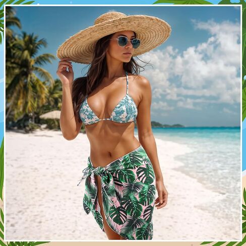 6 Pcs Bachelorette Party Bride Sarongs Women Beach Sarongs Short Swimsuit Bikini Cover up Summer Wrap Skirt Green and Pink in Saudi Arabia