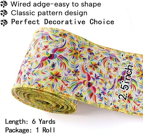 شريط سلكي مكسيكي لأكاليل الزهور مقاس 2.5 بوصة شريط فروع ملونة لطيور أوتومي: لون (6 ياردات) ترتيب زهور حرفية تغليف الهدايا شريط حافة سلكية أرتيسانيا ميكسيكانا in Kuwait