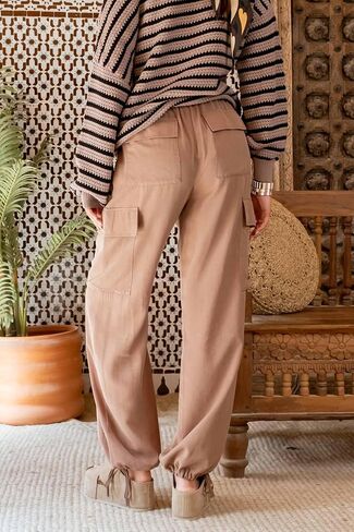 بنطال Cargo Jogger للسيدات من August Sky - سروال مدبب بخصر مطاطي برباط مريح in Saudi Arabia