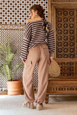 بنطال Cargo Jogger للسيدات من August Sky - سروال مدبب بخصر مطاطي برباط مريح in Saudi Arabia