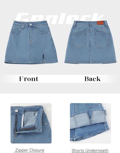 Genleck Stretch Jean Skirts for Women - Denim Skorts High Waisted Girls Teens Dressy Mini Jean Skirts with Shorts Underneath in Saudi Arabia