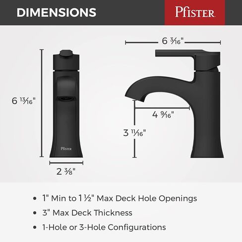 Pfister Vaneri Bathroom Sink Faucet, Single Control, 1-Handle, Single Hole, Matte Black Finish, LF042VRIBB in Saudi Arabia