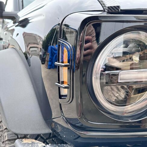 غطاء خفيف للعلامة الجانبية للحاجز الأمامي لملحقات Ford Bronco 2021 2022 2023 2024 2/4 باب خارجي أمامي دوار للمصباح طقم حماية مكون من قطعتين (أسود) in Kuwait
