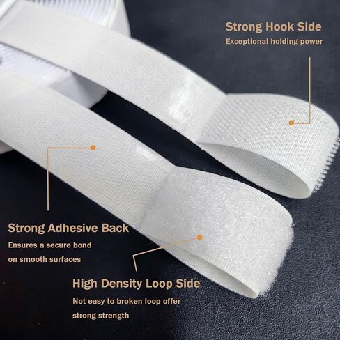 1 Inch Wide Hook and Loop Tape with Heavy Duty Adhesive, Excellent Grip, Strong Adhesive Back，Nylon Self Adhesive Fastener Strips for Fixing and Hanging, Home School and Office Use (White, 15 Feet) in Saudi Arabia